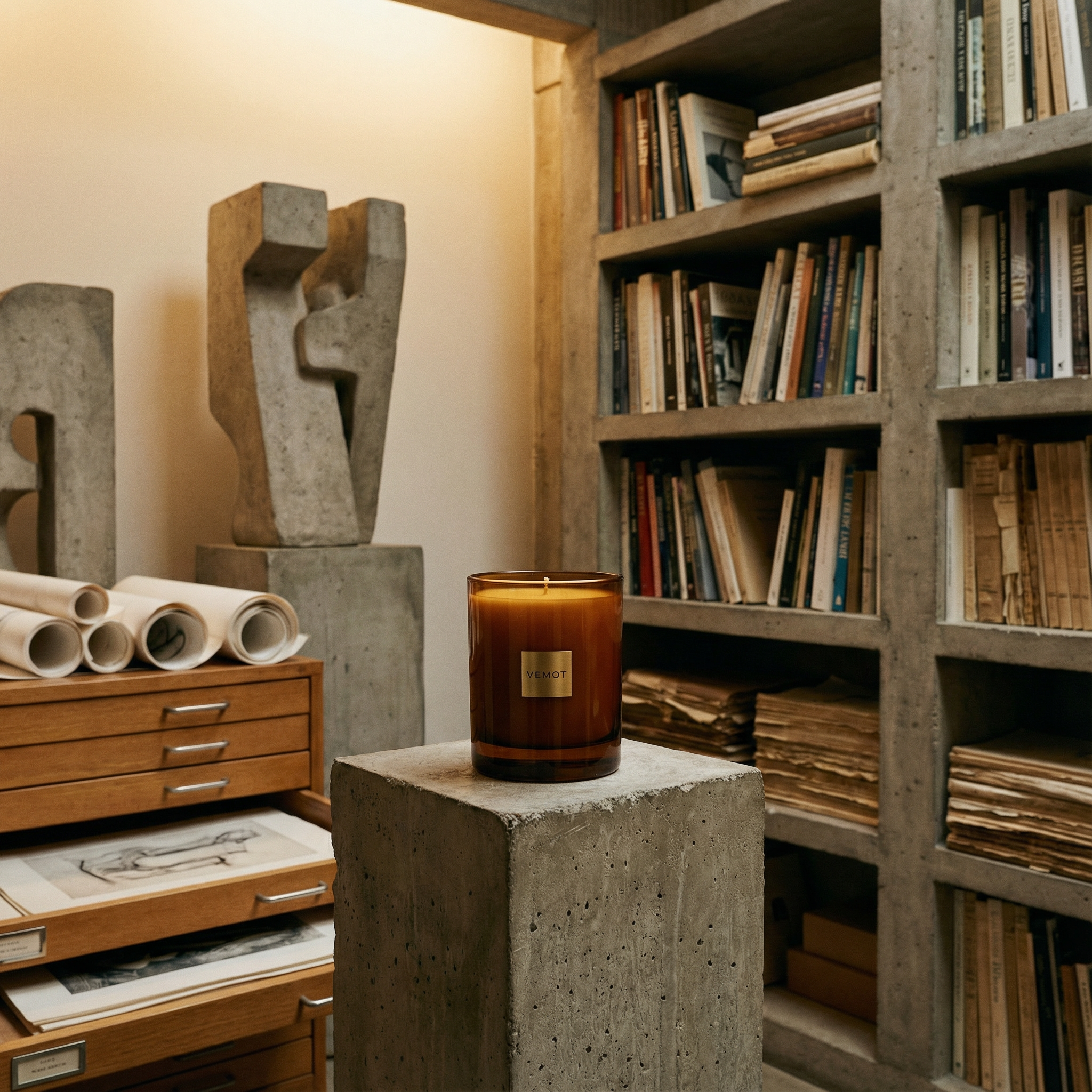 VEMOT Gift Set — Archive candle, olfactory journey through brutalist art archive